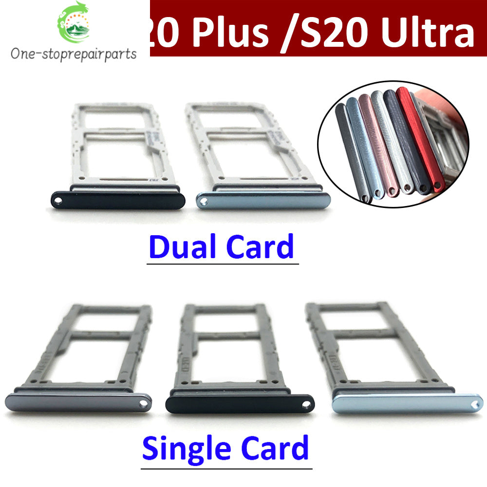 New Single Dual SIM Card Tray  For Samsung  S20 Plus Ultra Sim Slot Holder Replacement Parts Black / Blue / Grey
