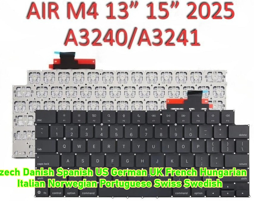 2025 M4 A3240 A3241 Keyboard for MacBook Air 13" 15" US UK English French German Spanish Italian Swedish Norwegian Portuguese Macbook repair parts