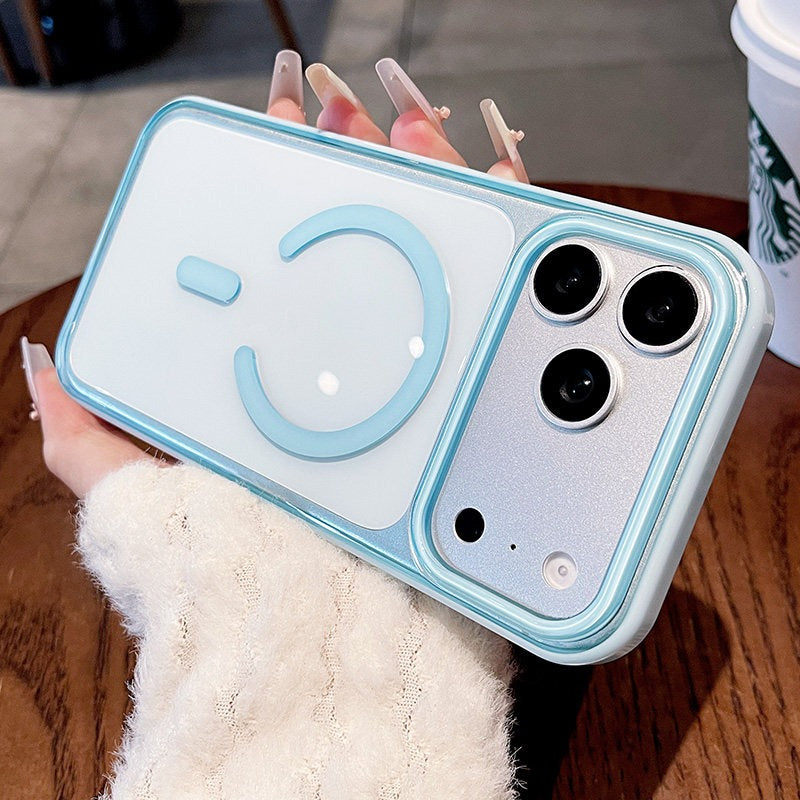Transparent jelly magnetic suction for iPhone 17promax mobile phone case New iPhone16 women's large hole frame dopamine anti-drop protective case 15pro simple niche case Phone accessories