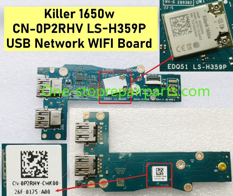 EDQ51 LS-H359P USB Network WIFI Board for Dell Alienware m15 R2 Gaming USB network wifi board killer 1650W CN-0P2RHV 0P2RHV A197V1 Intel 8265 CN-02TH2K 02TH2K Straight Slant port connect 8265D2W  Dell Laptop repair parts