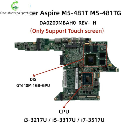 DA0Z09MBAH0 For Acer Aspire M5-481G M5-481PTG M5-481TG M5-481PT Laptop Motherboard With I3 I5 I7 CPU 2GB-RAM GT640M 1GB-GPU Acer laptop repair parts