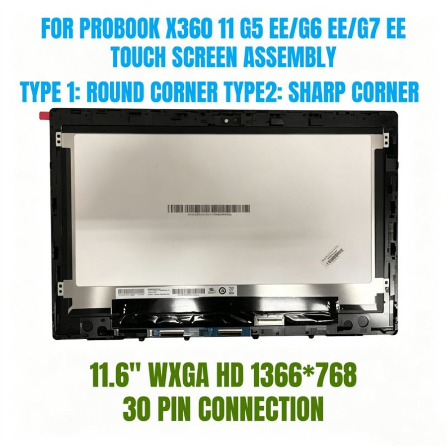 L83960-001 11.6" 1366 x 768 HD LCD Top Cover Hinge touch screen display Assembly For HP ProBook X360 11 G5 G6 G7 EE G5-26M78US L83962-001 806146-3J3 M48768-001 Display LCD LED Monitor Panel HP laptop repair parts