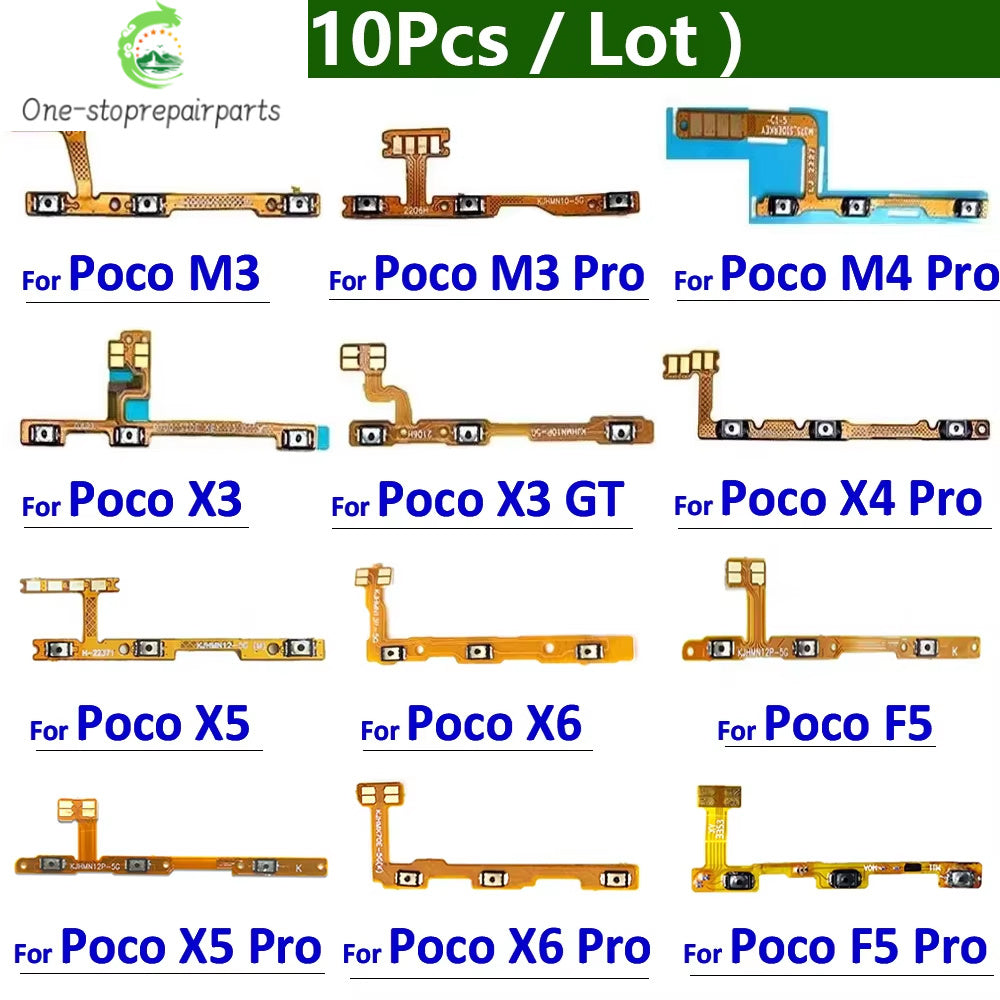10Pcs, Power On Off Volume Side Button Key Flex Cable For Xiaomi Poco F4 F5 M3 M4 X3 X4 X5 X6 Pro 4G 5G GT Xiaomi  Xiao mi phone repair parts