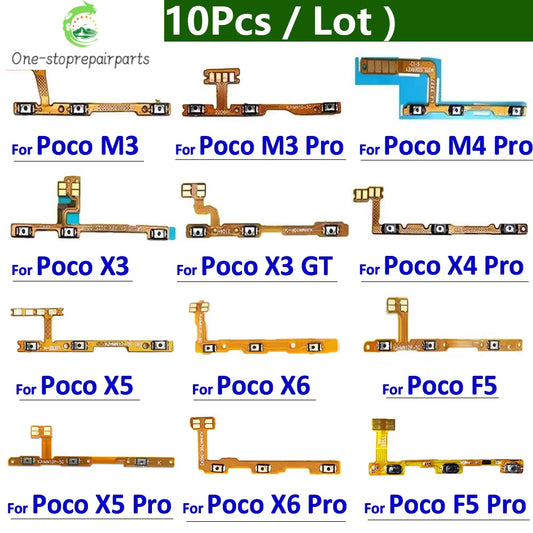 10Pcs, Power On Off Volume Side Button Key Flex Cable For Xiaomi Poco F4 F5 M3 M4 X3 X4 X5 X6 Pro 4G 5G GT Xiaomi  Xiao mi phone repair parts