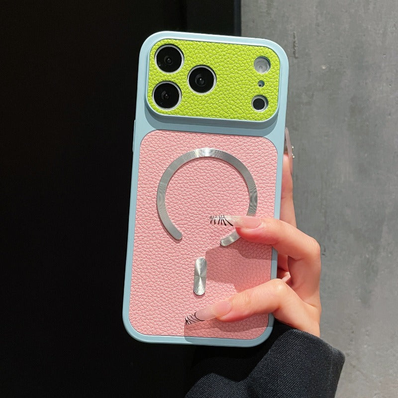 Dopamine contrasting magnetic leather pattern for iPhone 17promax mobile phone case iPhone16 new second change 17 with camera button 15 all-inclusive 14 anti-drop 13 super fire 12pm premium women's 11 Phone accessories