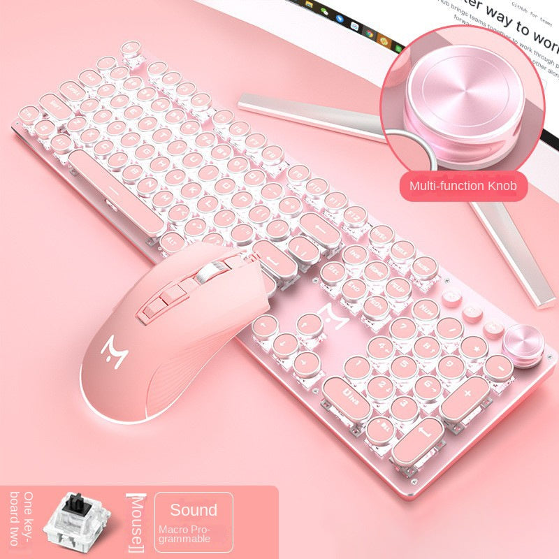 Accessories 912 Pink Mechanical Keyboard Mouse Set Wired Gaming Keys and Mice, Blue and Black Axis Keyboard