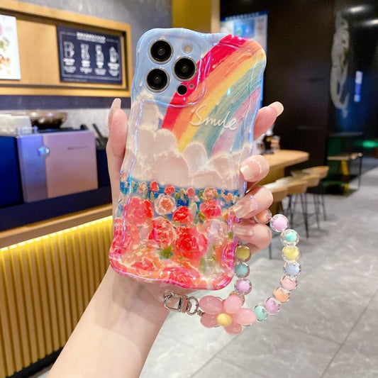Accessories Apple iPhone14/13/12promax anti-drop blue light rainbow flower hand beads women's new mobile phone case
