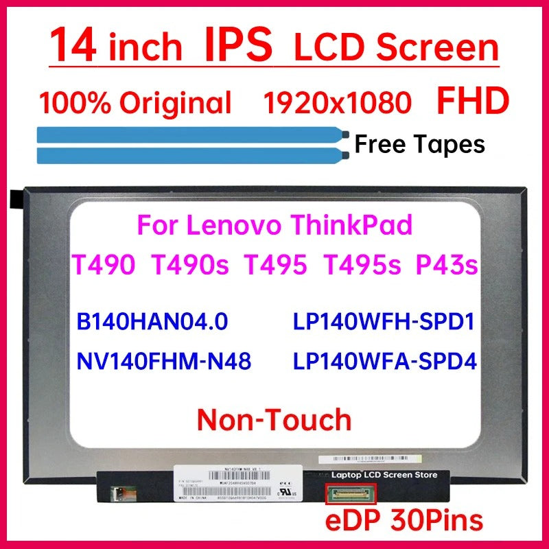 14" Laptop LCD Screen LP140WFH-SPD1 NV140FHM-N48 For Lenovo ThinkPad T490 T490s T495 T495s P43s Display Matrix Panel Non-Touch Lenovo laptop repair parts