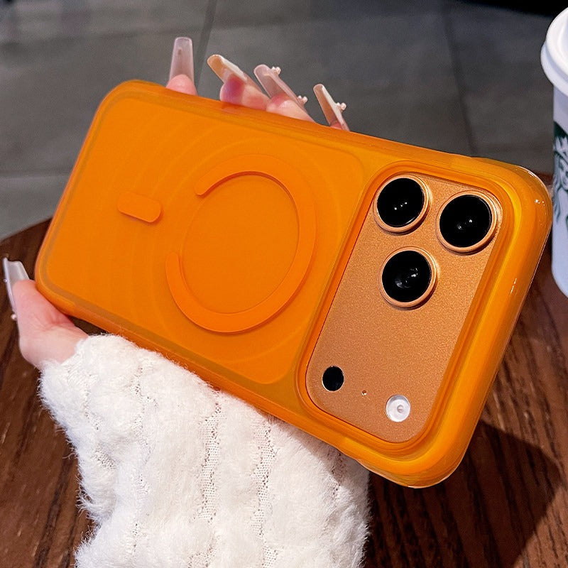 Corrugated matte magnetic suction for iPhone 17promax mobile phone case New iPhone16 four-corner airbag anti-drop protection 17pro strong magnetic adsorption matte texture women's case Phone accessories
