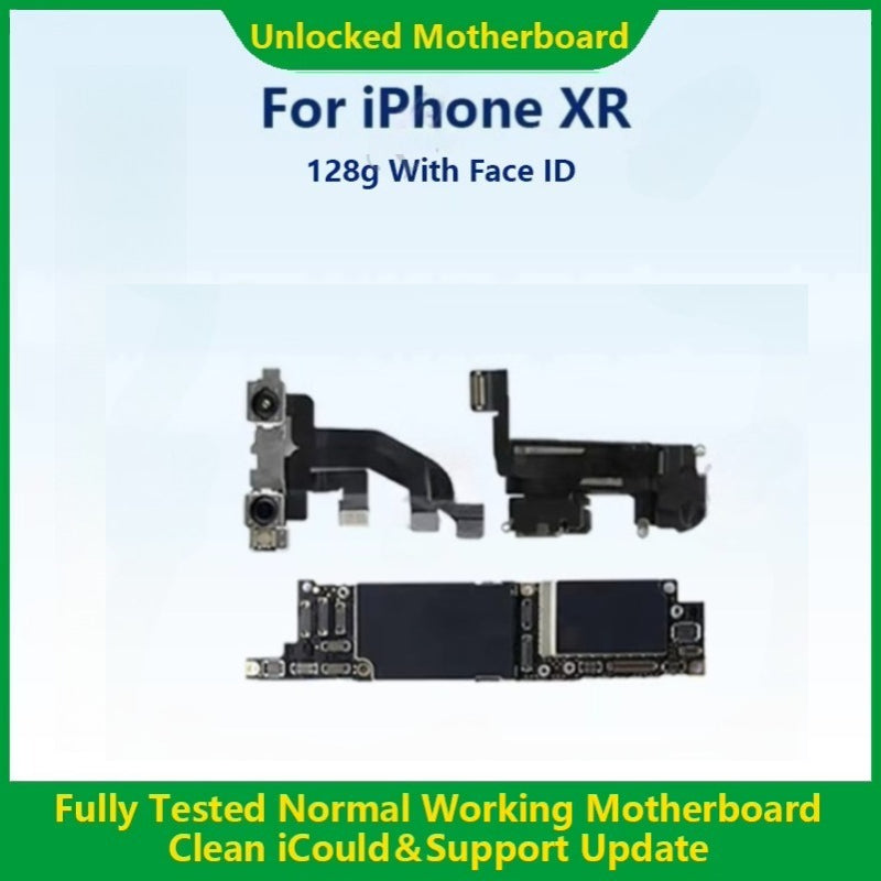 For iPhone XR 64g/128g With Face ID Unlocked Motherboard Cleaned iCloud Fully Tested Normal Working Mainboard Support Update iPhone phone repair parts