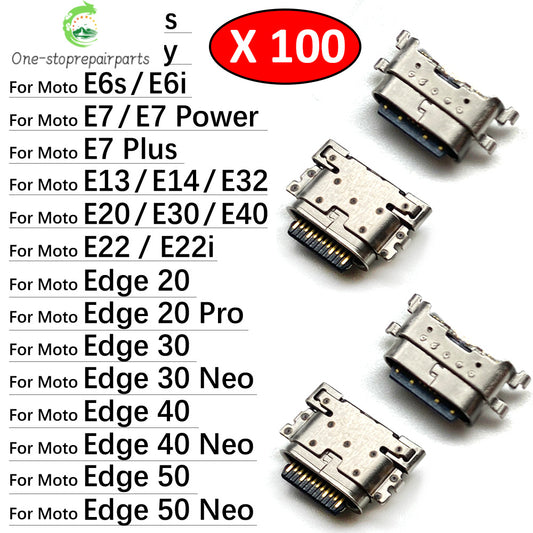 100Pcs, USB Charging Charge Charger Connector Port For Moto Edge 20 30 40 50 Neo E6 E6s E7 E13 E14 E20 E30 E32 E22 Plus Play Motorola phone repair parts