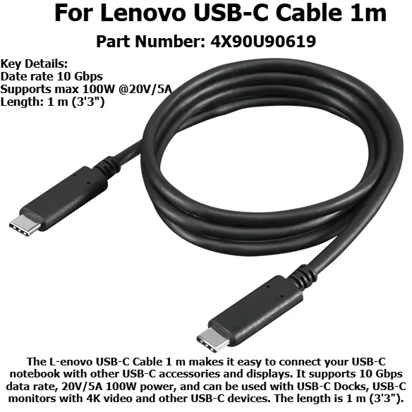 Originla100W 60W data docking station cable 4X90Q59480 4X90U90619 4X90U90618 for Lenovo USB-C to USB-C USB Type C 2m 1m Hybrid USB-C with USB-A Cable