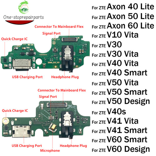 10Pcs, USB Charger Charging Dock Port Connector Flex Cable For ZTE V10 V30 V40 V50 V41 V60 Vita Smart Design Axon 40 50 60 Lite ZTE phone repair parts