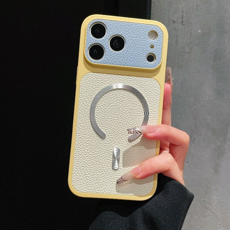 Dopamine contrasting magnetic leather pattern for iPhone 17promax mobile phone case iPhone16 new second change 17 with camera button 15 all-inclusive 14 anti-drop 13 super fire 12pm premium women's 11 Phone accessories