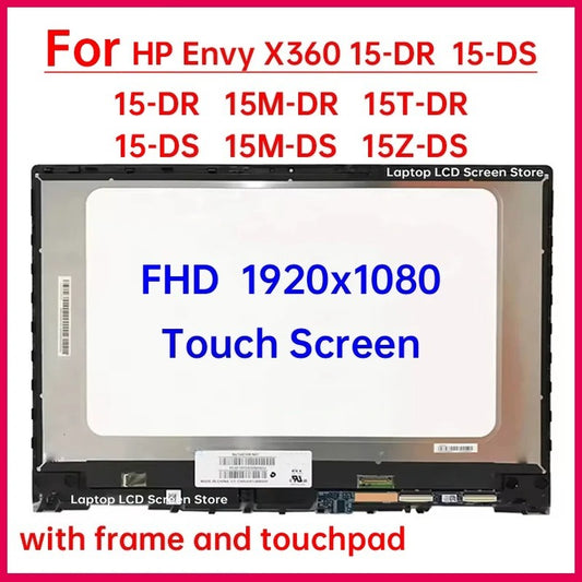 15.6" Touch Screen For HP Envy X360 15-DR 15-DS 15M-DR 15T-DR 15M-DS 15Z-DS LCD Display Digitizer+Frame Assembly Replacement FHD HP laptop repair parts
