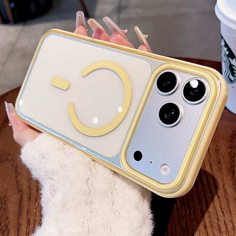 Transparent jelly magnetic suction for iPhone 17promax mobile phone case New iPhone16 women's large hole frame dopamine anti-drop protective case 15pro simple niche case Phone accessories
