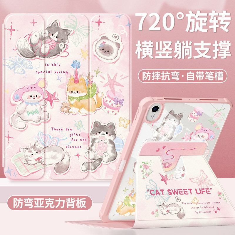 For Huawei matepadair protective case 2025 matepad11 tablet case padse with pen slot pro12.2 rotation 2023 all-inclusive 115s soft light version acrylic 2 cute cat Tablet Accessories