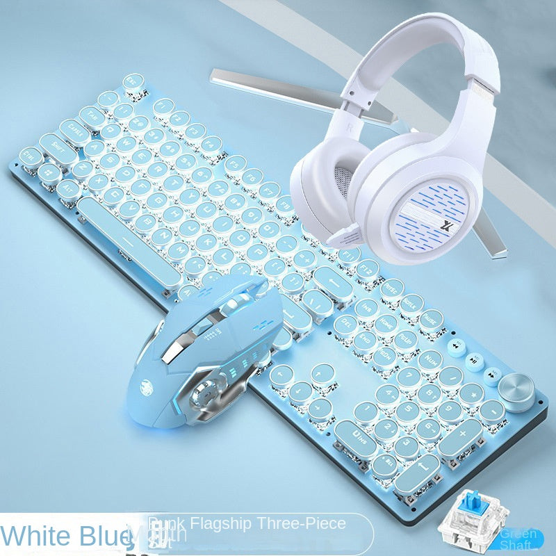 Accessories 912 Pink Mechanical Keyboard Mouse Set Wired Gaming Keys and Mice, Blue and Black Axis Keyboard