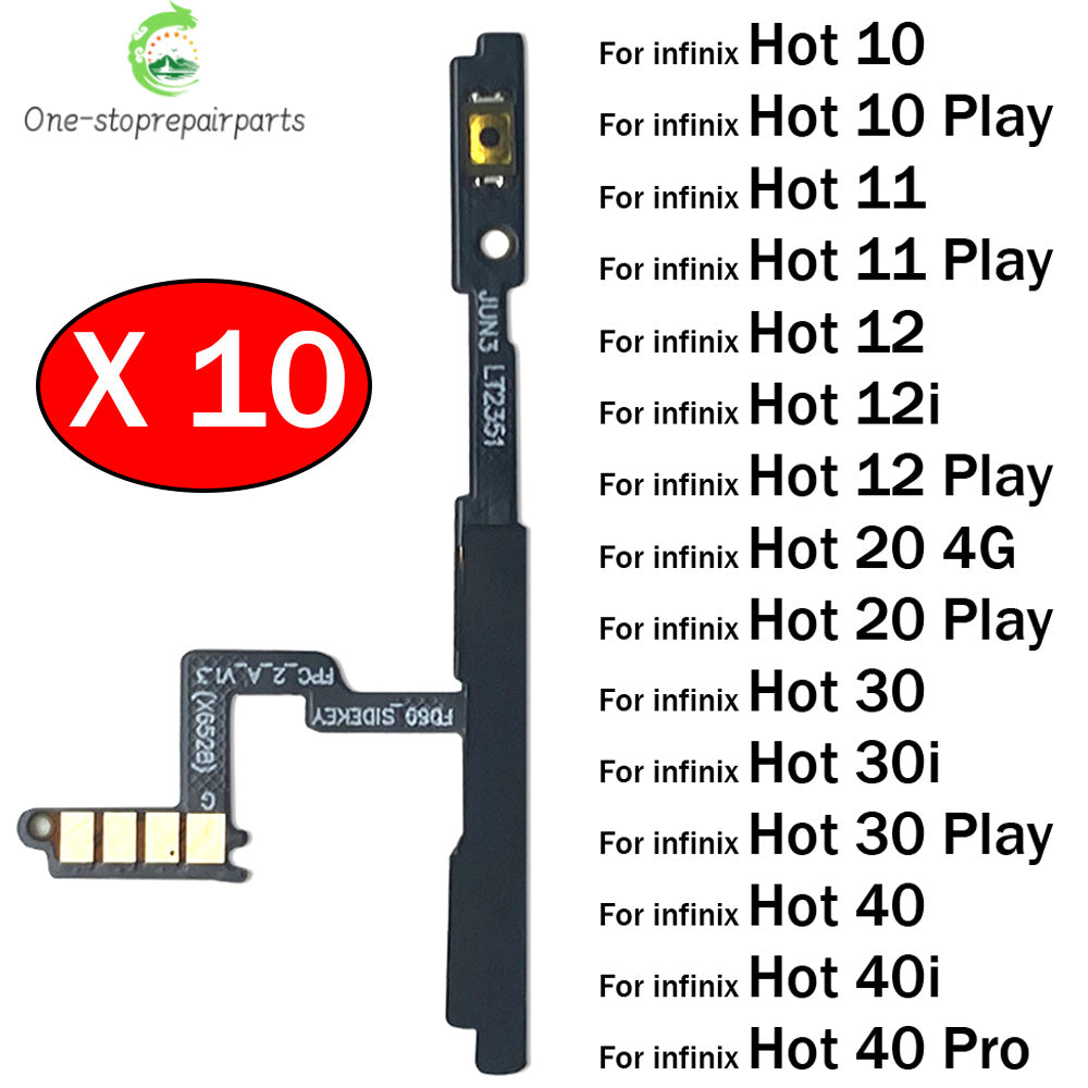 10Pcs, Power Switch On/Off Button Volume Key Button Flex Cable For infinix Hot 10 11 12 12i 20 30 30i 40 40i 50i Play Pro 4G 5G  infinix phone repair parts