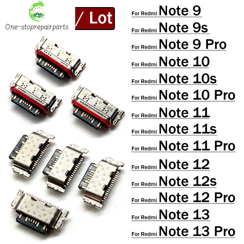100Pcs, USB Charging Port Connector Charge Jack Socket Dock For Xiaomi Redmi Note 9 9s 10 10s 11 11s 12 12s 13 Pro Plus 4G 5G  Xiaomi  Xiao mi phone repair parts