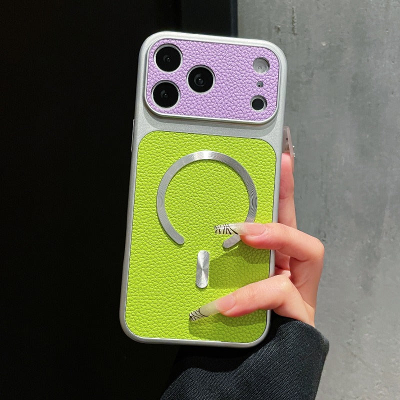 Dopamine contrasting magnetic leather pattern for iPhone 17promax mobile phone case iPhone16 new second change 17 with camera button 15 all-inclusive 14 anti-drop 13 super fire 12pm premium women's 11 Phone accessories