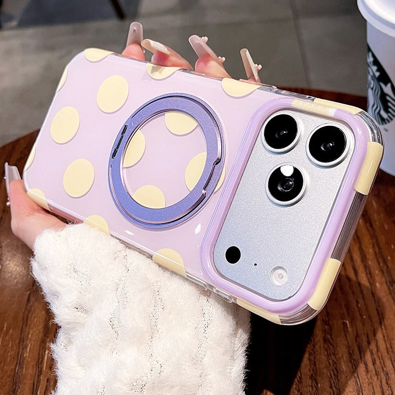 Macaron polka dot bracket for iPhone 17promax mobile phone case new iPhone16 Korean silicone gentle dream polka dot women's case 15pro high value case Phone accessories