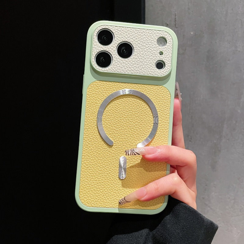 Dopamine contrasting magnetic leather pattern for iPhone 17promax mobile phone case iPhone16 new second change 17 with camera button 15 all-inclusive 14 anti-drop 13 super fire 12pm premium women's 11 Phone accessories