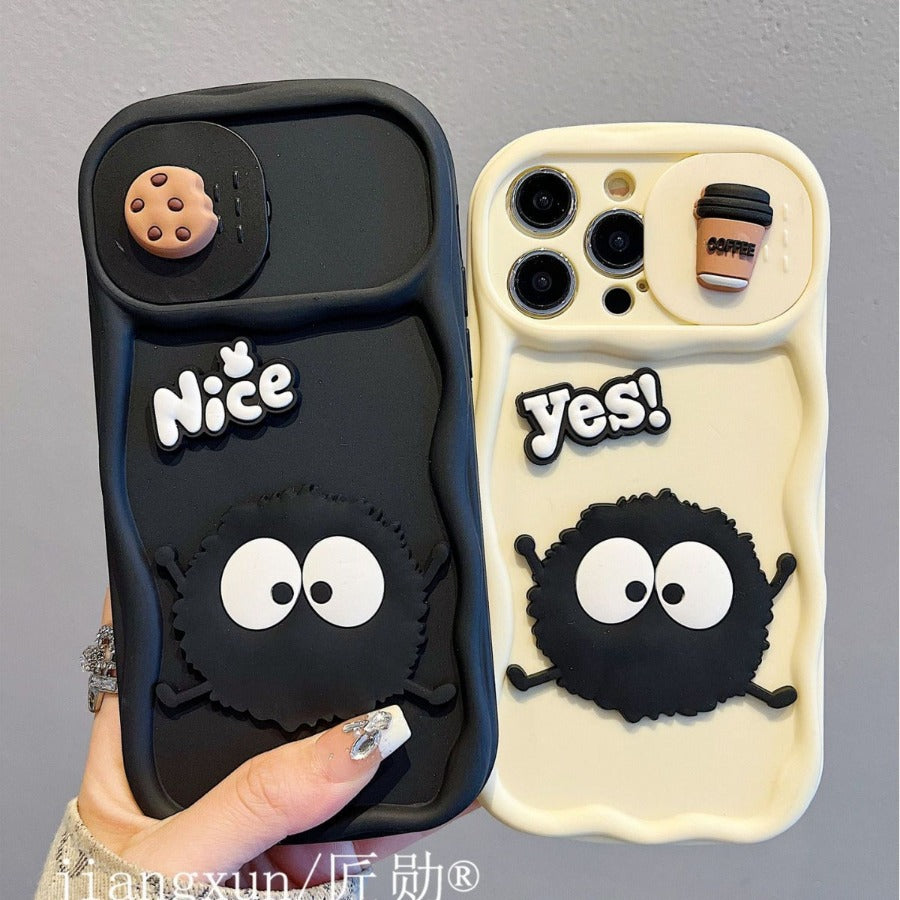 Accessories for iphone15promax phone case 13/14 fun cute sliding window coffee briquettes 14promax Phone accessories