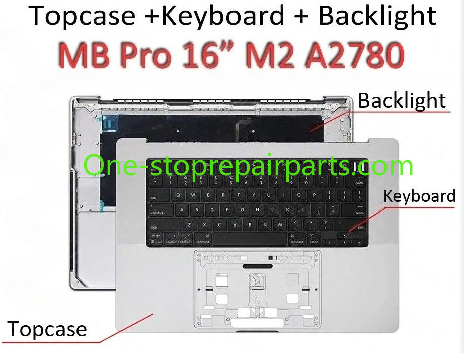 Laptop A2780 Topcase Palmrest with Keyboard Top case US UK English French German Spanish Danish for Macbook 16" Retina M2 2023 Macbook repair parts