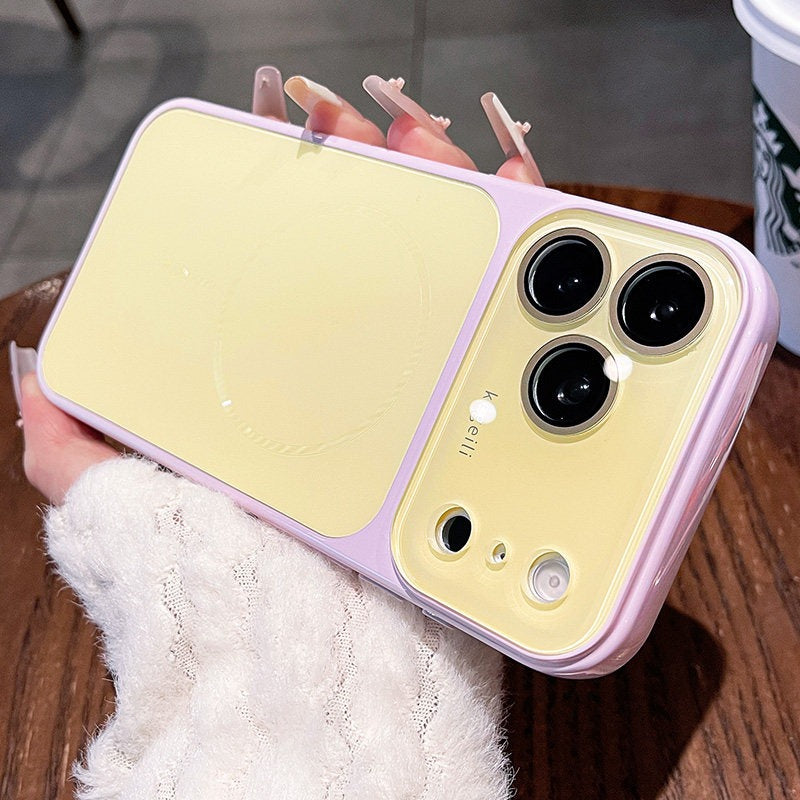 Large window contrast magnetic suction for iPhone 17promax mobile phone case New iPhone16 seconds change 17pro Large window fine ring magnetic suction protective case 15pro Women's case Phone accessories