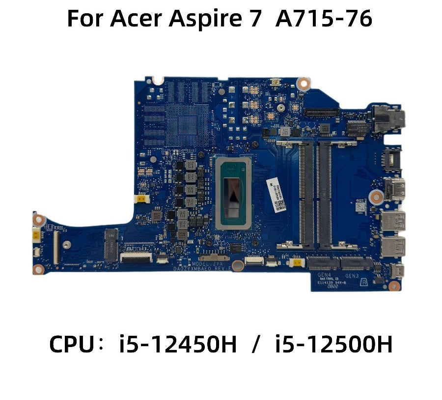 For Acer Aspire 7 A715-76 Laptop Motherboard DA0ZYXMBAE0 With i5-12450H i5-12500H CPU DDR4 UMA NB.QGE11.001 NB.QGE11.002 Acer laptop repair parts