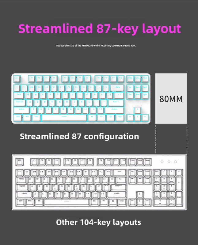 87-key true mechanical keyboard with mixed light RGB plug enhances the appearance level and is suitable for e-sports, office games and other uses