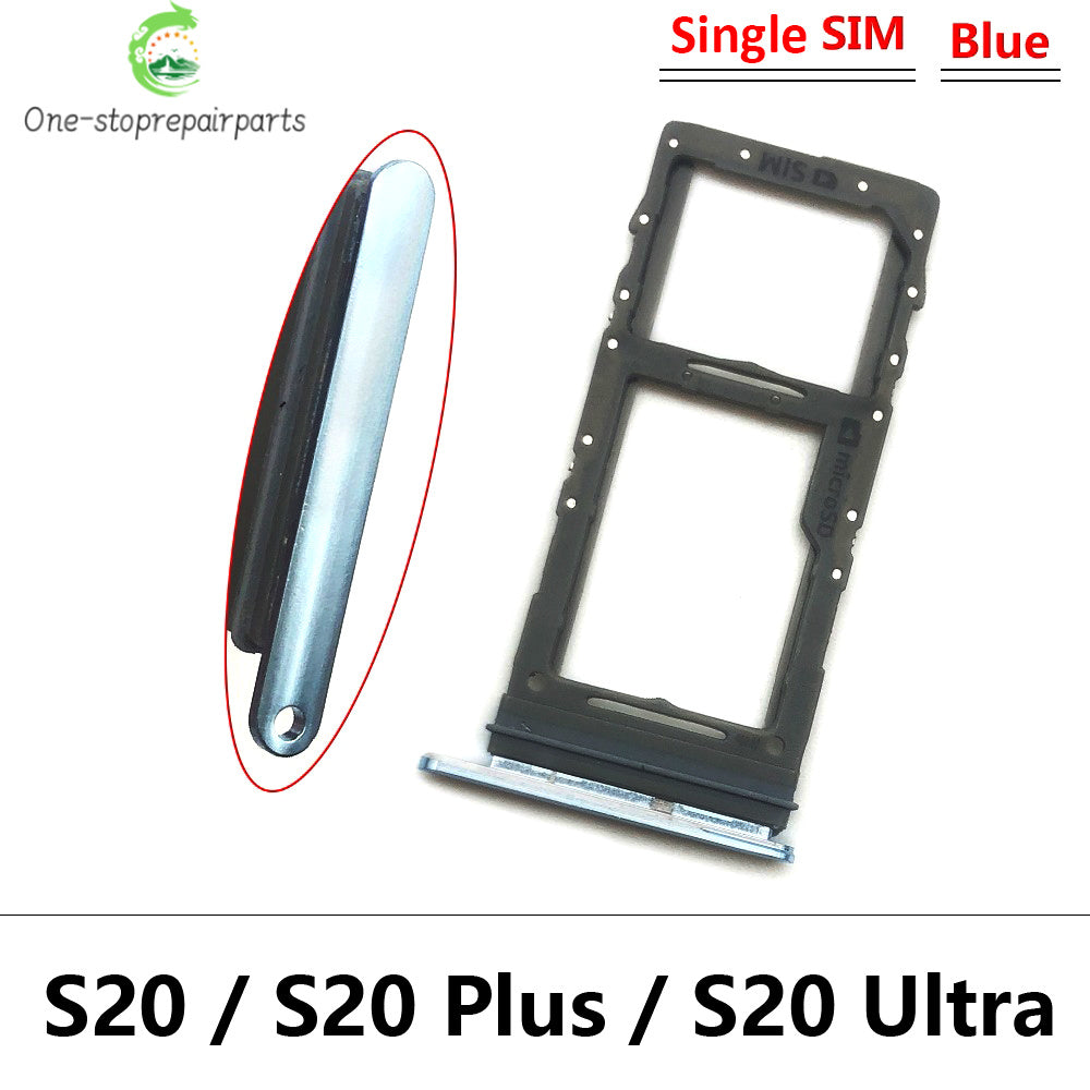 New Single Dual SIM Card Tray  For Samsung  S20 Plus Ultra Sim Slot Holder Replacement Parts Black / Blue / Grey