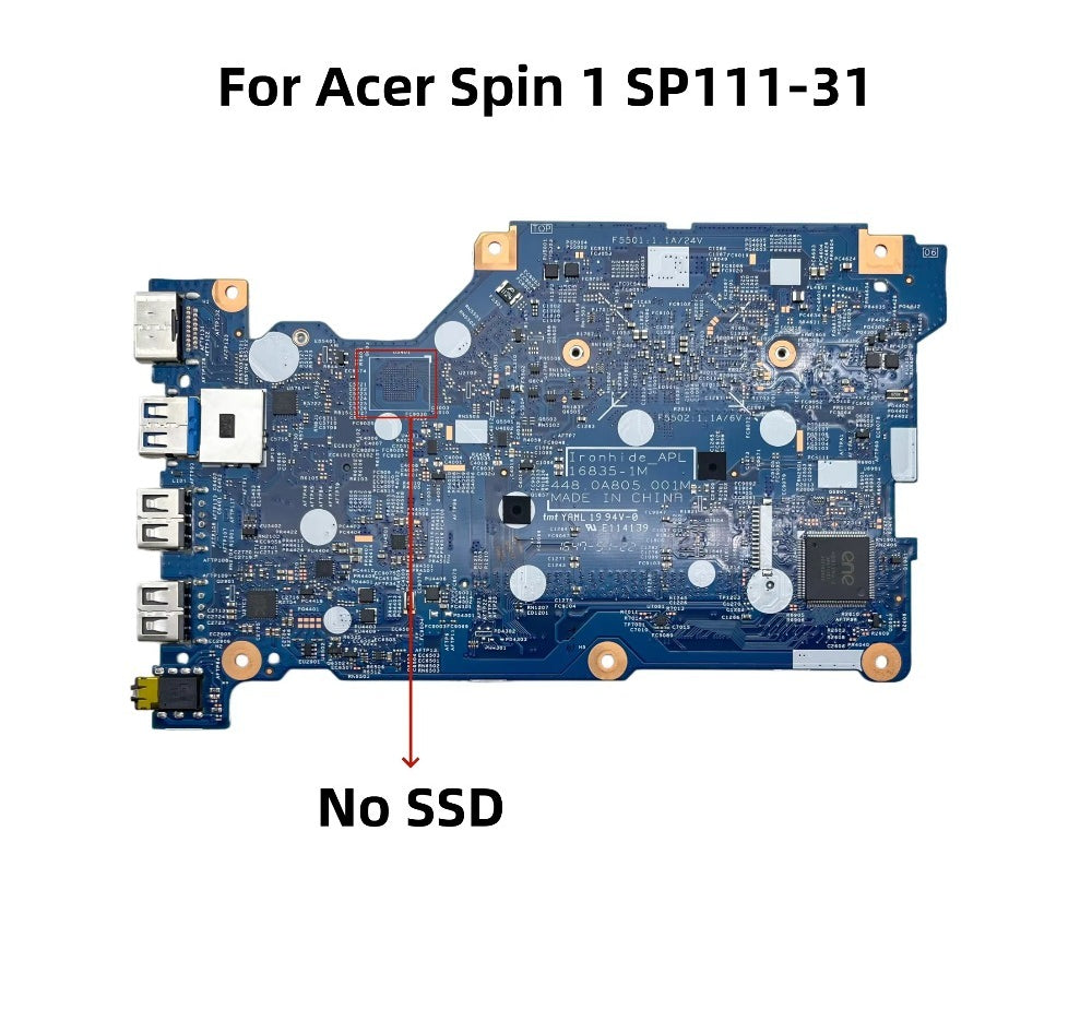 16835-1M For Acer Spin 1 SP111-31 Laptop Motherboard With N3350 N4200 CPU DDR3 NBGL511001 448.0A805.001M 100% Full Tested Acer laptop repair parts