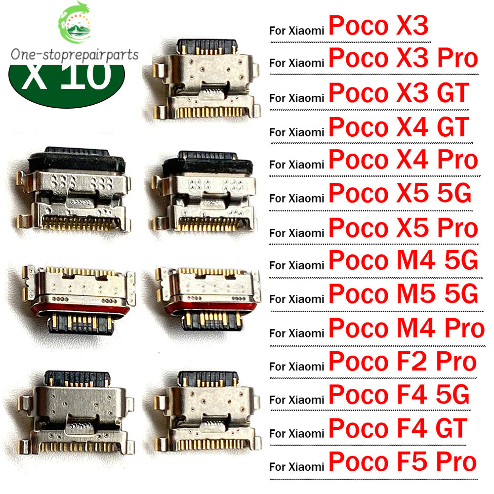 10Pcs, Micro USB Jack Charging Socket Charger Port Plug Dock Connector For Xiaomi Poco X3 X4 X5 M4 M5 F2 F4 F5 Pro GT 4G 5G  Xiaomi  Xiao mi phone repair parts