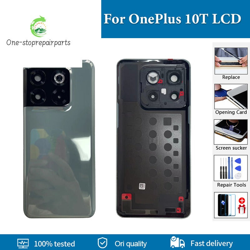 Original Back Battery Cover For OnePlus 10T Back Cover CPH2415 CPH2413 CPH2417 Rear Door Housing Case With Camera Frame Replace  OnePlus phone repair parts