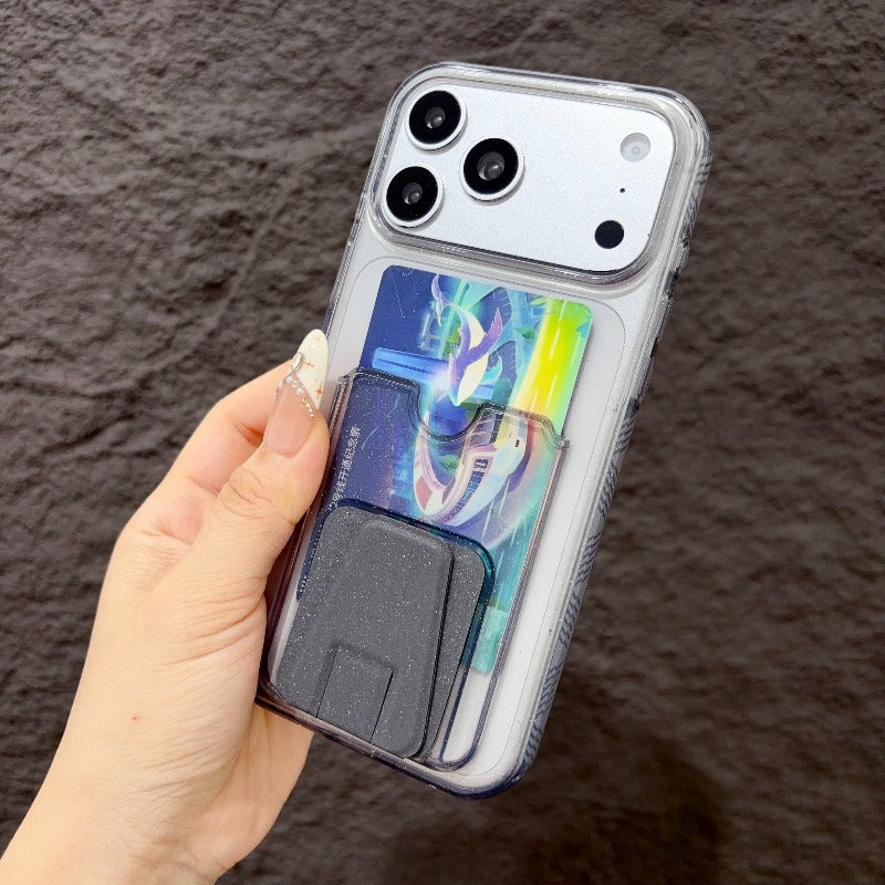 Star glitter card bag is suitable for iPhone 17promax mobile phone case orange with card cover Air folding bracket iPhone16 can be inserted into the card 15plus card 14pro transparent 13pm silicone card clip Phone accessories