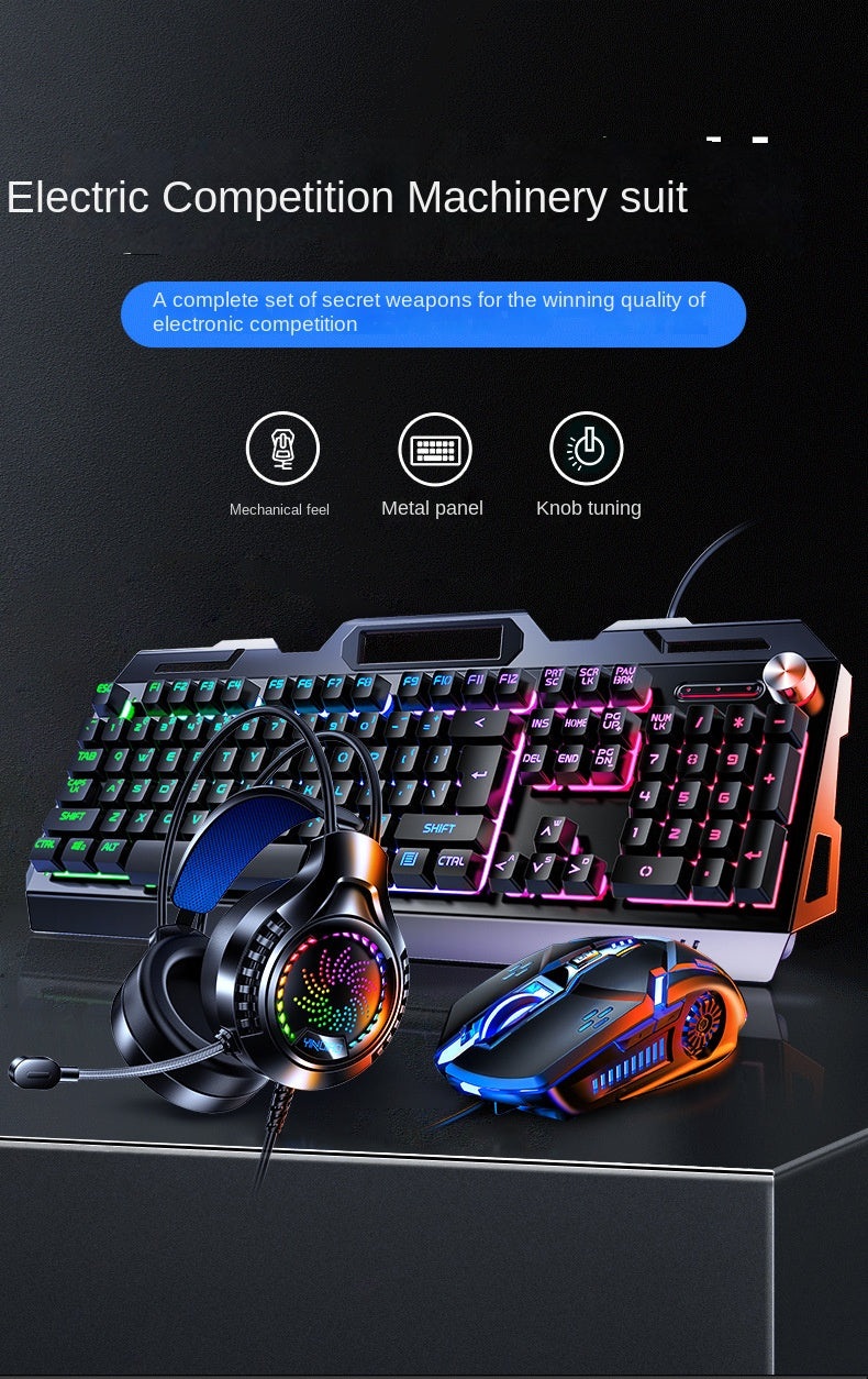 Accessories V2G5 mechanical feel metal keyboard mouse earphones three-piece set USB wired gaming computer accessories