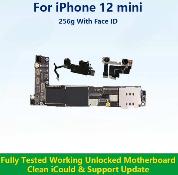 Unlocked Mainboard Fully Tested 100% Working Motherboard Compatible With 12 Mini With Face ID Cleaned iCloud And Support Update iPhone phone repair parts