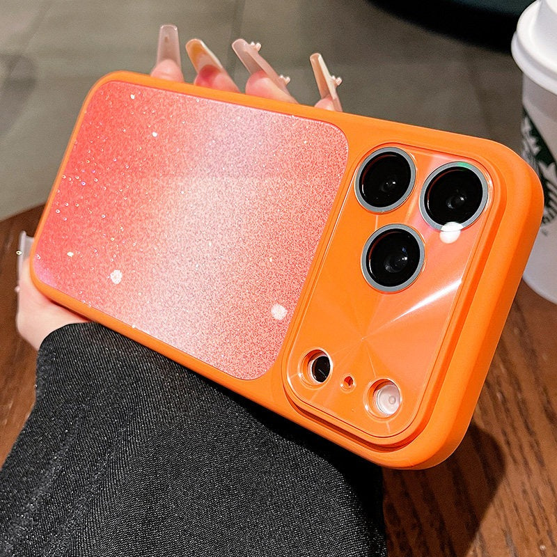 Gradual change glitter for iPhone 17promax mobile phone case new iPhone16 gradual change glitter starlight texture 15pro diamond cut pattern lens frame light fit case Phone accessories