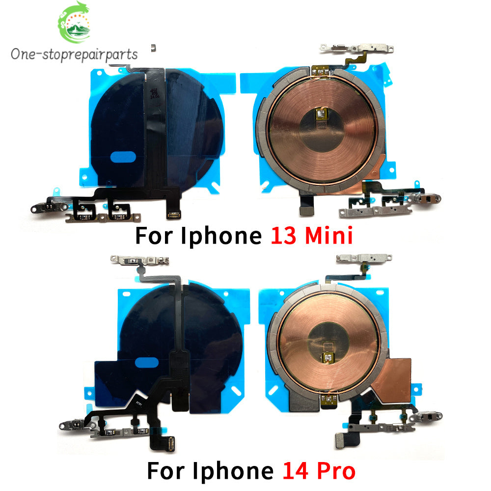 Wireless Charging Coil Sticker With Power Volume Flex Cable For iPhone 11 12 13 14 15 Pro Max Wireless Charger Panel iPhone phone repair parts