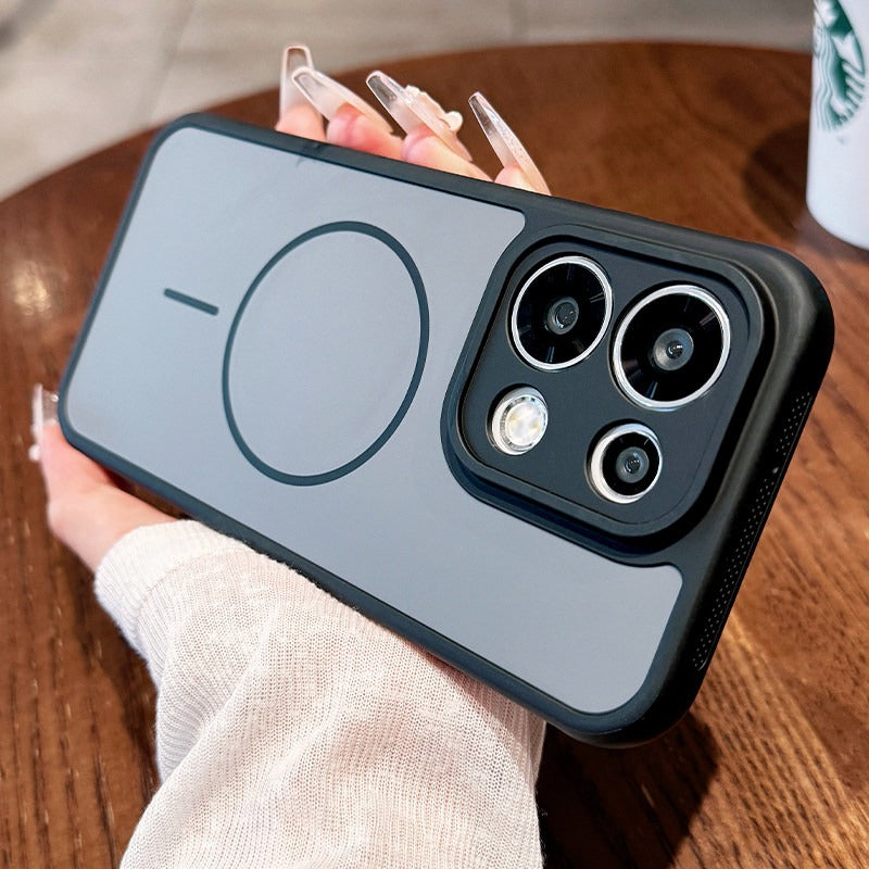 Contrast color heat dissipation Magnetic suction For OPPO Reno16pro mobile phone case New 15pro Strong magnetic adsorption Fine hole frame reno16 Side heat dissipation design Soft edge case Phone Accessories