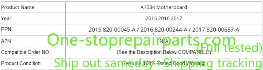 For Apple Macbook air 12” A1534 2015 2016 2017  1.1 1.2 1.3 8G 16G 256GB 512GB  820-00045-A 820-00244-A 820-00687-A  logic board motherboard