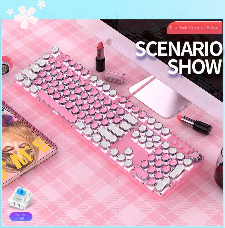 Accessories Mechanical Keyboard Girls Internet celebrities Girls Pink Blue Round Keys Games Punk Style