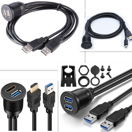 Panel Mount USB Dual Port Waterproof Dustproof 480Mbps USB2.0 Data Signal Extension Cable HDTVMI high definition Type-C Board End R J45 Connector Male to Female Cable Car Panel Mount laptop computer accessories