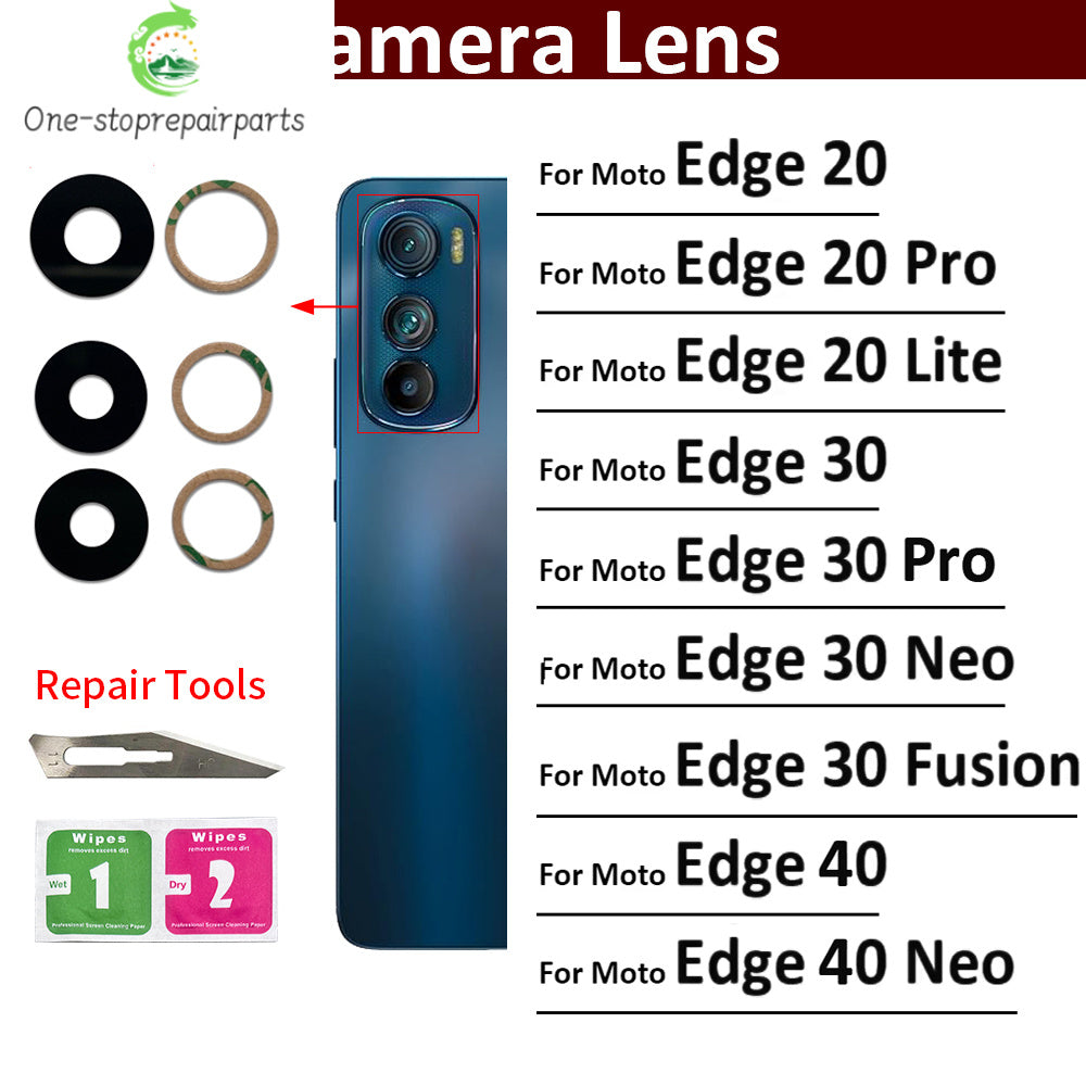 New Camera Glass Lens Back Rear Camera Glass Lens with Ahesive Sticker For Motorola Moto Edge 20 30 40 Pro Lite Neo Fusion Motorola phone repair parts