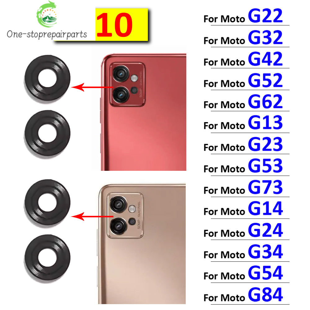 10Pcs, Back Rear Camera Glass Lens With Adhesive For Moto G22 G32 G42 G52 G62 G13 G23 G53 G73 G14 G24 G34 G54 G84 G04 G82 5G Motorola phone repair parts