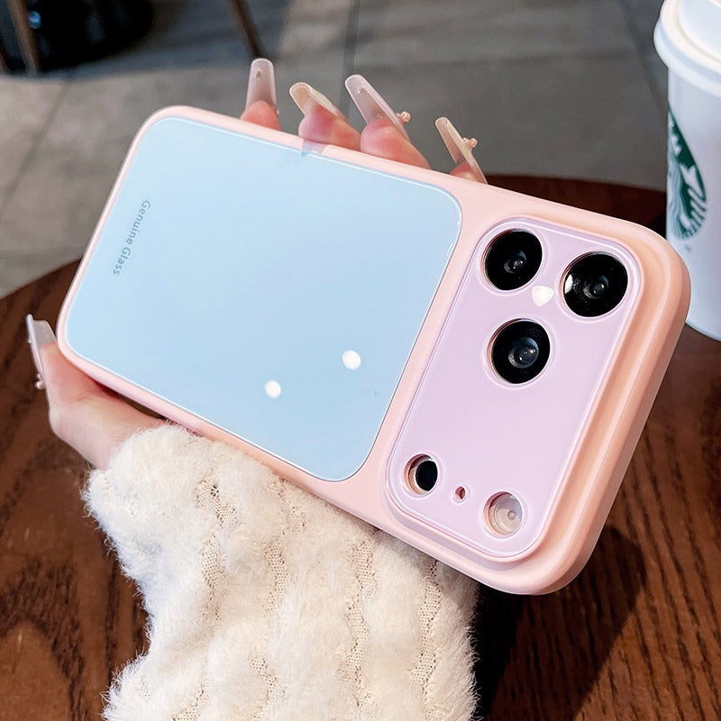 Ice glass magnetic suction For iPhone 18promax mobile phone case New iPhone17 dopamine contrasting splicing Built-in magnetic suction 16pro silicone soft edge women's case Phone Accessories