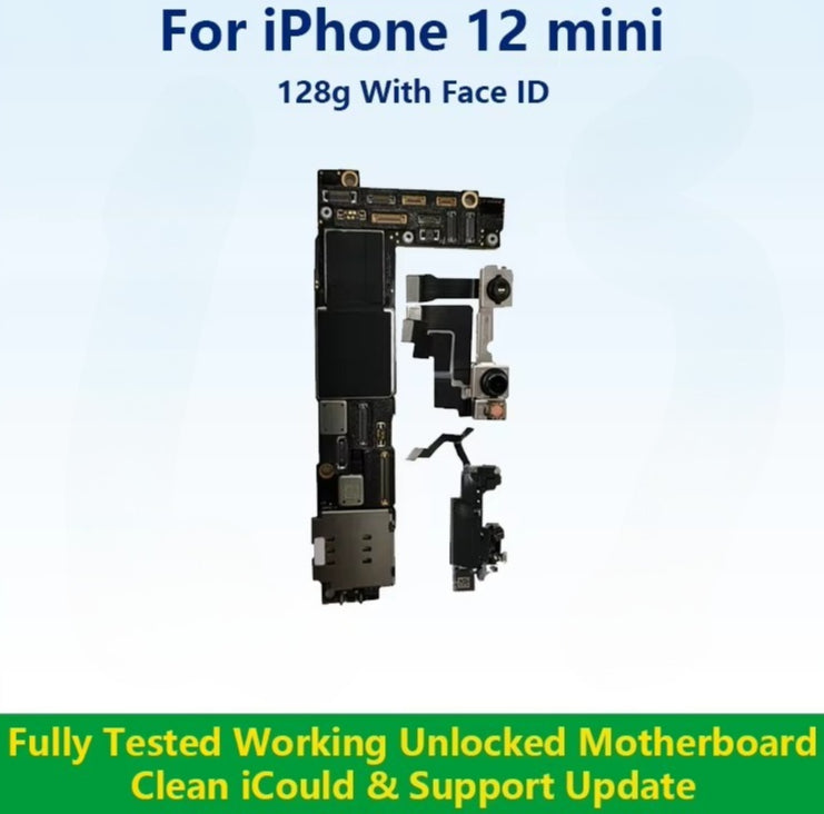 Unlocked Mainboard Fully Tested 100% Working Motherboard Compatible With 12 Mini With Face ID Cleaned iCloud And Support Update iPhone phone repair parts