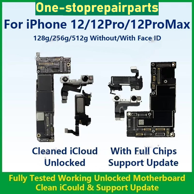 Fully Tested Working Well Motherboard For iPhone 12 Pro Max With/Without Face ID Cleaned iCloud And Support Update Logic Board iPhone phone repair parts